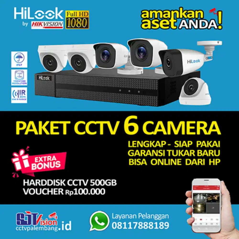 Paket Lengkap 6 Camera Hilook 2MP FullHD