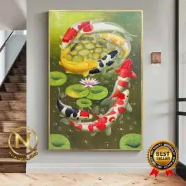Lukisan kanvas ikan Koi 85x135 + Frame