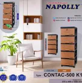 Lemari Susun Plastik Serbaguna Napolly Contac K1Jati / Drawer 5Laci