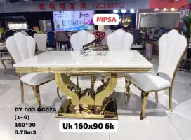 Meja makan batu mamer, meja makan marmer, maje makan import 6 kursi