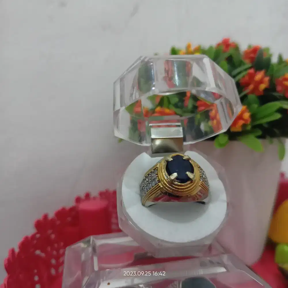 Cincin Pria - Blue Sapphire Dim Kantoran Ring semi microseting