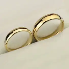 Cincin Couple Titanium Gold Pria Wanita Polos Kualitas Bagus