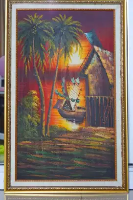 Lukisan Sunset / Senja + Bingkai 85 cm x 53 cm