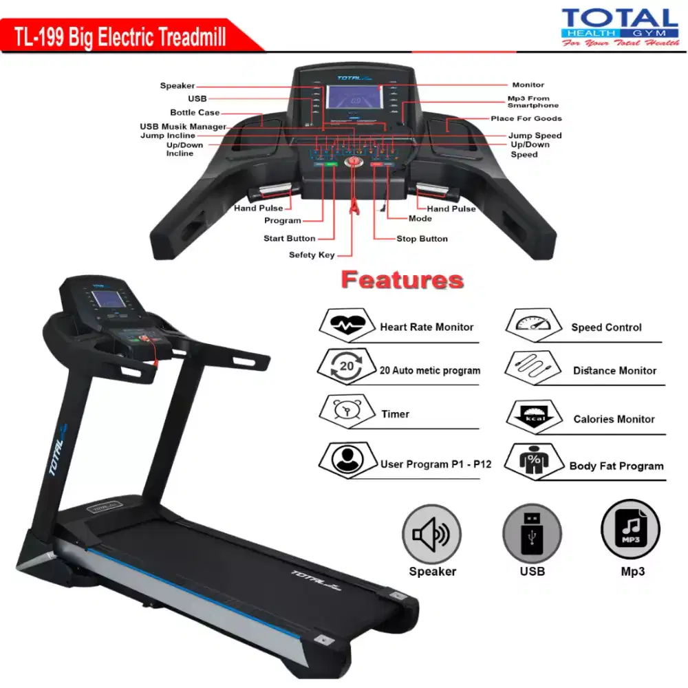TREADMILL ELEKTRIK TL 199 BIG / 3 HP
