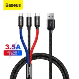 Baseus 3 in 1 Cable Charging Panjang 120cm Ori