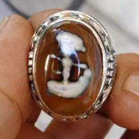 Natural Batu Cincin Gambar Jangkar Antik