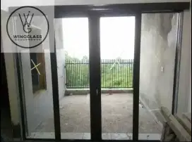 Kusen alumunium, pintu kaca, jendela, kanopi kaca, casement