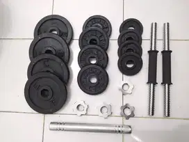 Barbell Set 20kg + Connector / Barbel Dumbel Dumble Cor Besi