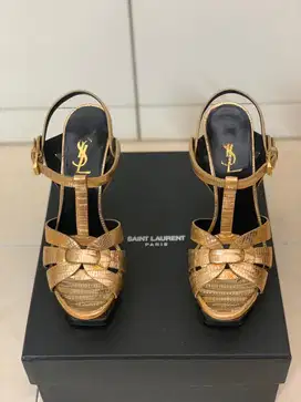 Ysl Tribute Heels Gold Crocodile Effect