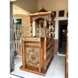 Mimbar Masnid Kubah Kaligrafi pintu samping kayu jati