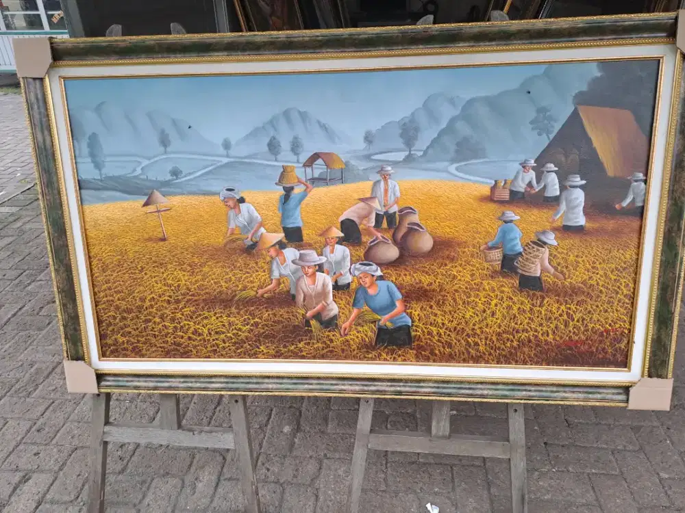 Lukisan canvas panen padi
