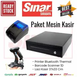 PAKET KASIR PRINTER BLUETOOTH 58mm - LACI KASIR - BARCODE SCANNER 1D