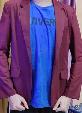 BLAZER PRIA MAROON DAN SIKU KANAN KIRI BROWN SIZE M