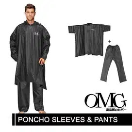 Set Jas Hujan Karet PVC OMG Jubah Ponco Lengan Celana Anti Air Hitam