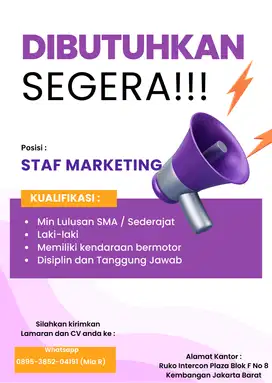 DIBUTUHKAN STAFF MARKETING