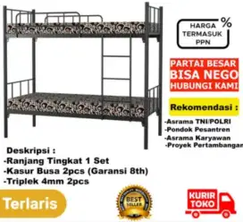 Ranjang besi 2 susun bunk bed baru