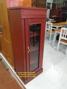 Almari Lemari Rak Kaca Dokumen Arsip Baju Pakaian Display 1 Pintu Kayu