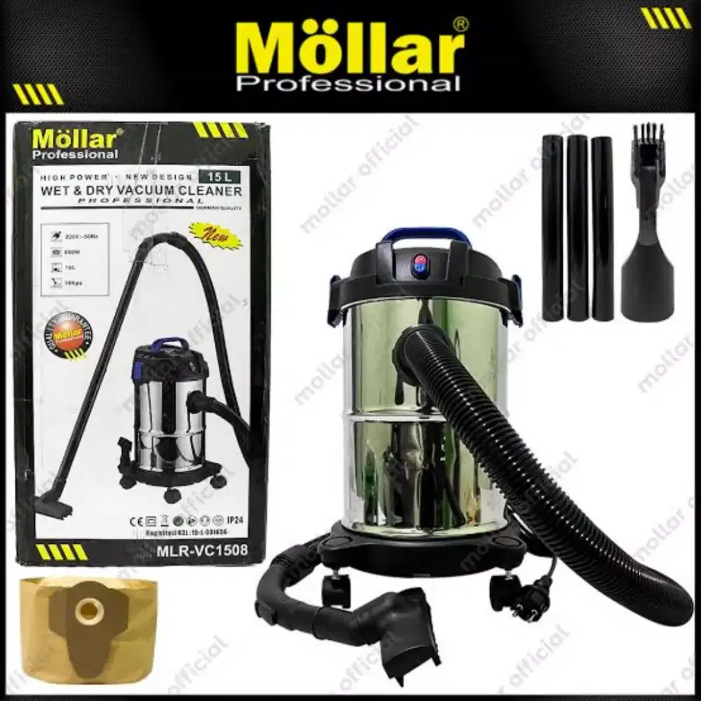 Vacuum Vacum Cleaner Wet Dry Sedot Debu Stainless 15 L MOLLAR MULTIPRO