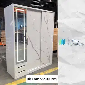 Lemari Pakaian Plat Besi Pintu Kombi Sliding dan Pintu Kaca LED Laci 2