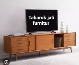 Meja tv retro modern,p.200, bahan kayu jati tua