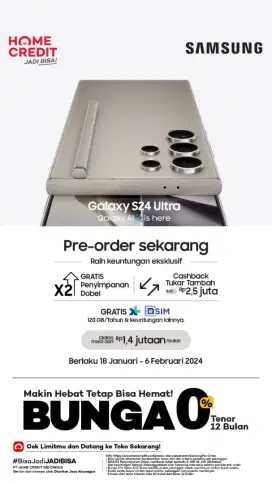 Kredit Samsung Galaxy S24 Ultra Promo 0% Gratis 2x Cicilan Home Credit