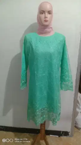 Kebaya muslim hijau Monte bulat untuk wanita cantik size L