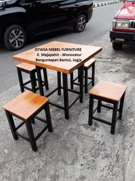 Paket Set Meja 4 Kursi Kotak Cafe Warung Rumah Makan Teras Kayu (kas)