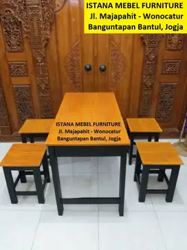 Paket Set Meja Makan 4 Kursi Kotak Warung Rumah Makan Cafe Teras Kayu