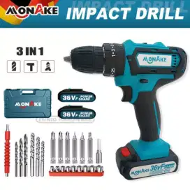 Mesin Bor Cas Cordless Baterai Impact Drill Set MONAKE JLD 36V 36 V