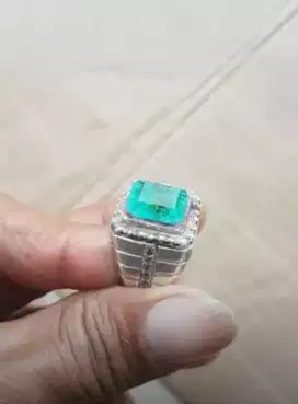 Batu Cincin Permata Zamrud Rusia Natural Ring Perak Microsetting