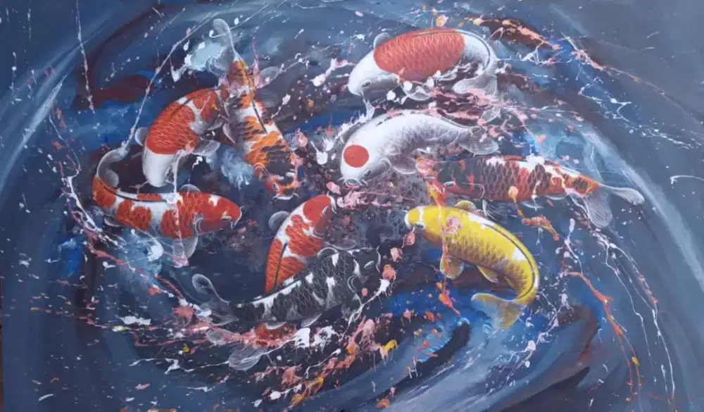 Lukisan ikan koi asli buatan tangan diatas kanvas 2