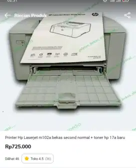 Printer bekas hp LaserJet  m102a lengkap normal siap pakai