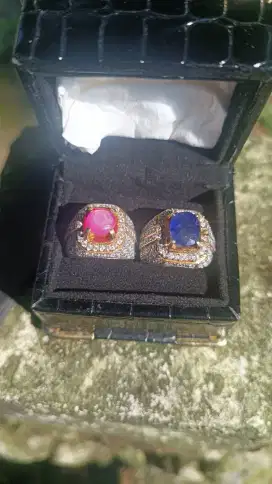 Dijual santai cincin blue safir dan rubi perak