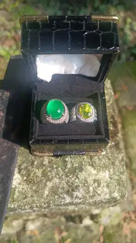 Cincin perak Giok burma tipe C dan green peridot size 8.5