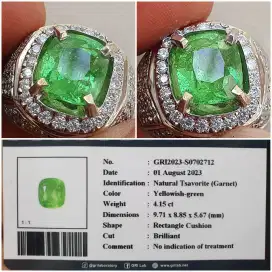 Natural Tsavorite Garnet 4.15 ct kristal fresh color memo GRI Perak Hm