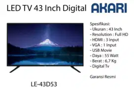 SELALU TERMURAH! AKARI LE 43D53 LED 43 DIGITAL USB MOVIE