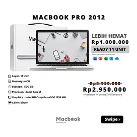 MACBOOK PRO 2012 13 INCH 4/240SSD + 640HDD INTEL CORE i5