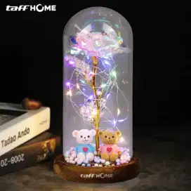 taffhome lampu meja hias led mawar beauty &the beast bubble colorful