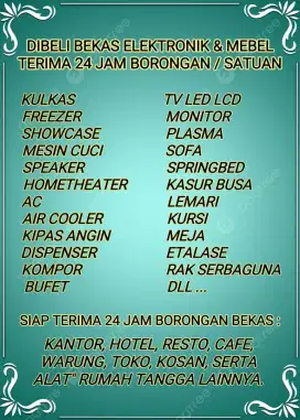 Kami Borong Bekas Tv Led Lcd Speaker Kulkas Freezer Sofa Springbed Dll