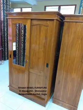 Lemari Pakaian Baju 2 Pintu Geser Slide Sleding Sliding Kayu Jati #SG