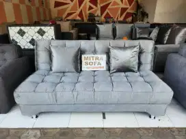 Sofa Bed Ready Stok Grey bhn berkualitas, Mitra Sofa Ramayana Mal Dps