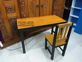 Paket Set Meja Kursi Kerja Kantor Komputer Belajar Tulis Kost Kayu #GP