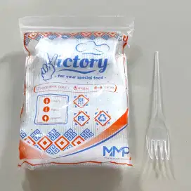Garpu makan plastik bening Victory isi 100 pcs, baru