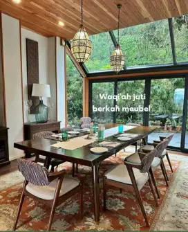 Meja makan Retro modern k 8, kayu jati tua