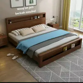 Tempat tidur minimalis modern 200x160, kayu jati tua