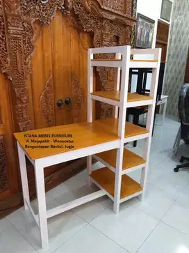 Meja Kerja Kantor Komputer Belajar Tulis Kost Rak Buku Tingkat Kayu #2