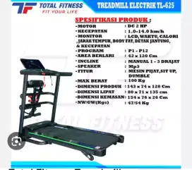 Alat fitnes treadmill elektrik TL 625 hitam