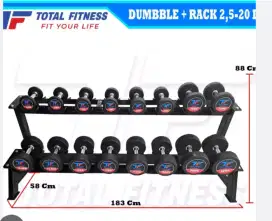 Alat fitnes dumble set rack lengkap 20 kg