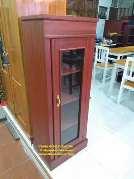 Almari Lemari Rak Kaca Dokumen Arsip Display Pakaian 1 Pintu Kayu (mlt