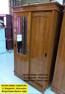 Lemari Pakaian Baju 2 Pintu Geser Sliding Sleding Slide Kayu Jati #SM